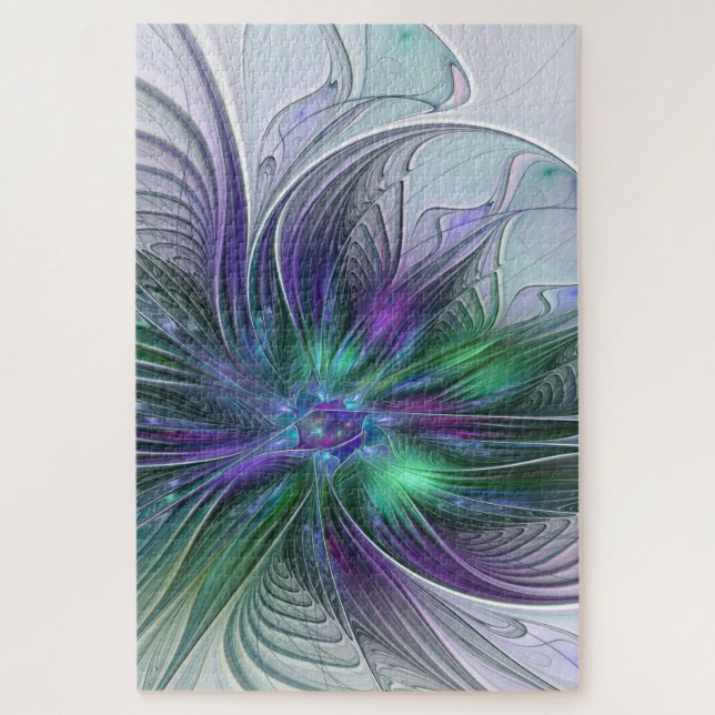 Purple Green Flower Modern Abstract Art Fractal Jigsaw Puzzle (Vertical)