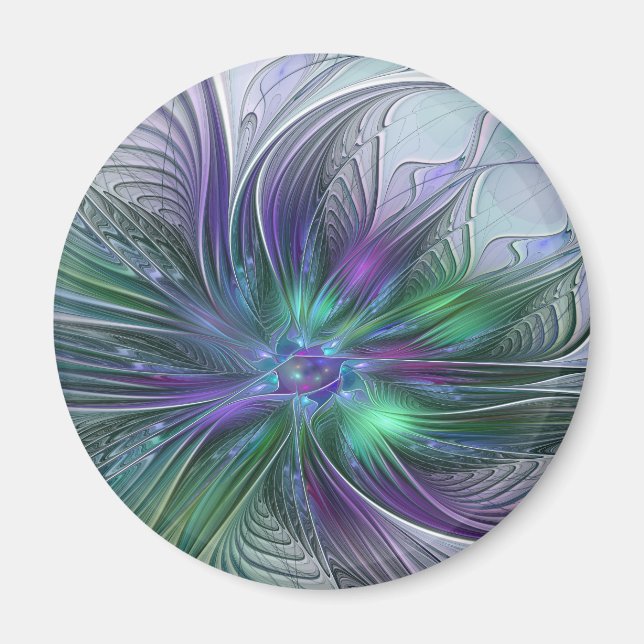 Purple Green Flower Modern Abstract Art Fractal Magnet (Front)