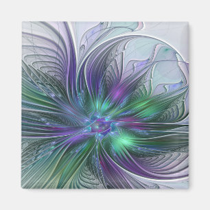 Purple Green Flower Modern Abstract Art Fractal Magnet