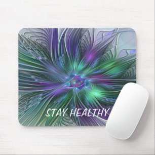 Purple Green Flower Modern Abstract Art Fractal Mouse Pad