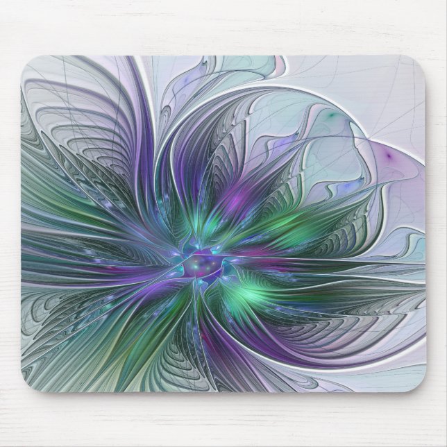 Purple Green Flower Modern Abstract Art Fractal Mouse Pad (Front)