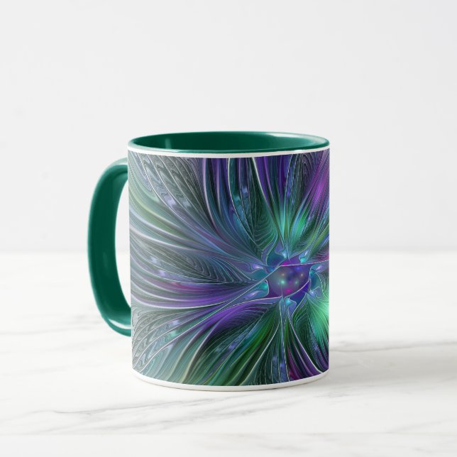 Purple Green Flower Modern Abstract Art Fractal Mug (Front Left)