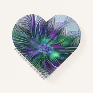 Purple Green Flower Modern Abstract Art Fractal Notebook