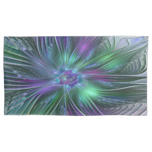 Purple Green Flower Modern Abstract Art Fractal Pillowcase