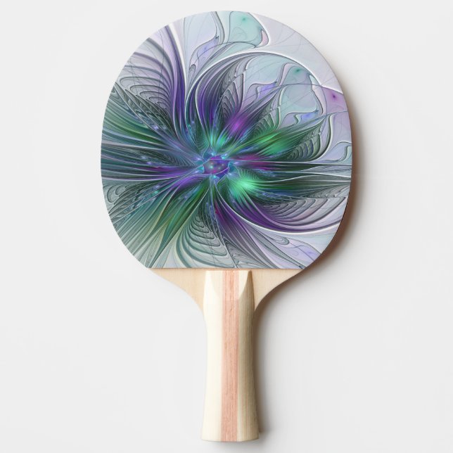 Purple Green Flower Modern Abstract Art Fractal Ping Pong Paddle (Front)
