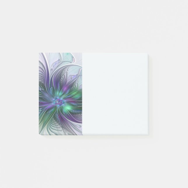 Purple Green Flower Modern Abstract Art Fractal Post-it Notes (Front)