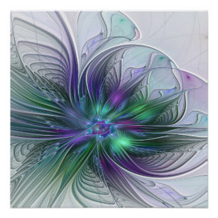 Purple Green Flower Modern Abstract Art Fractal Poster