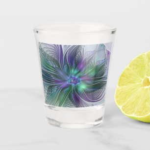 Purple Green Flower Modern Abstract Art Fractal Shot Glass