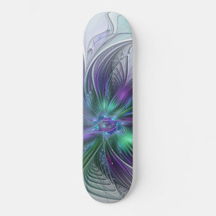 Purple Green Flower Modern Abstract Art Fractal Skateboard