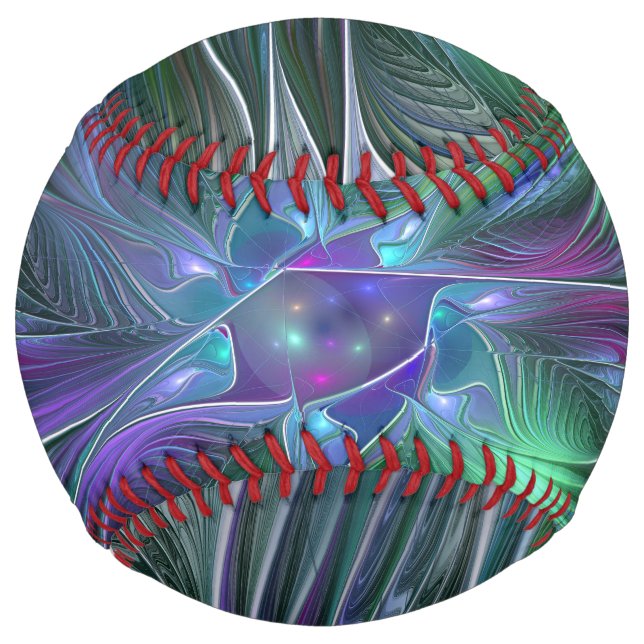 Purple Green Flower Modern Abstract Art Fractal Softball (Front)