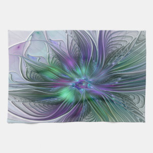 Purple Green Flower Modern Abstract Art Fractal Tea Towel