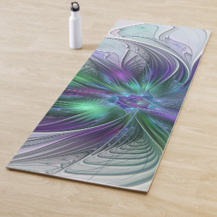 Purple Green Flower Modern Abstract Art Fractal Yoga Mat