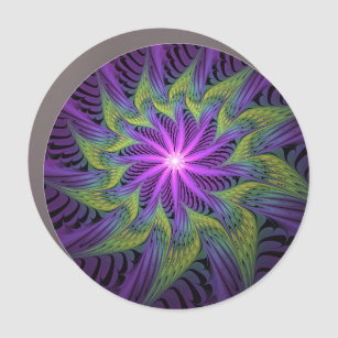 Purple Green Flower Modern Abstract Fractal Art Car Magnet