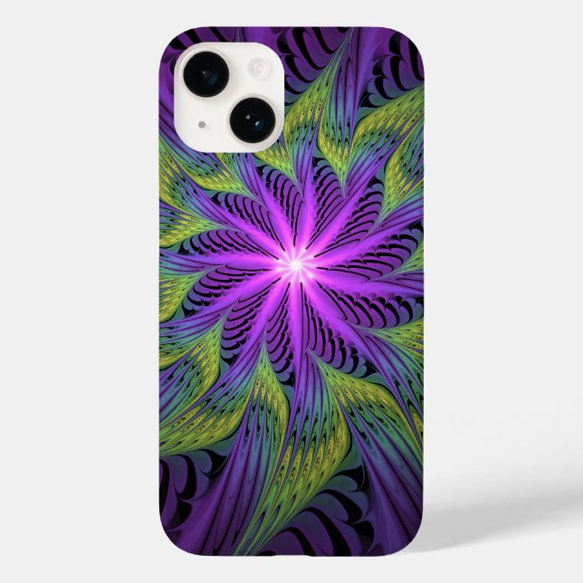 Purple Green Flower Modern Abstract Fractal Art Case-Mate iPhone Case (Back)