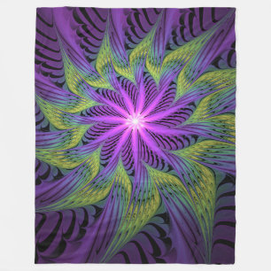 Purple Green Flower Modern Abstract Fractal Art Fleece Blanket