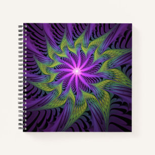 Purple Green Flower Modern Abstract Fractal Art Notebook