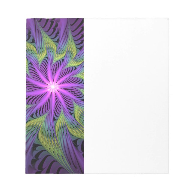 Purple Green Flower Modern Abstract Fractal Art Notepad (Front)