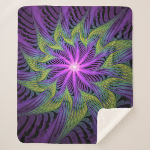 Purple Green Flower Modern Abstract Fractal Art Sherpa Blanket