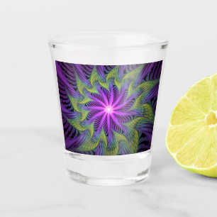 Purple Green Flower Modern Abstract Fractal Art Shot Glass