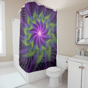 Purple Green Flower Modern Abstract Fractal Art Shower Curtain