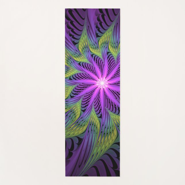 Purple Green Flower Modern Abstract Fractal Art Yoga Mat (Front)