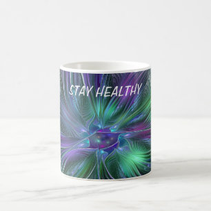 Purple Green Flower Modern Abstract Fractal Text Coffee Mug