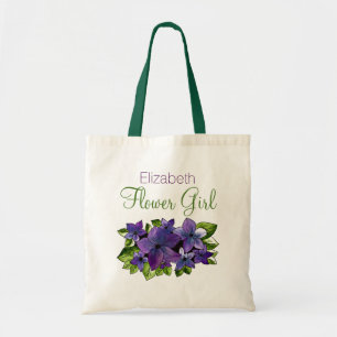 Purple Green Flower with Name Flower Girl Tote Bag
