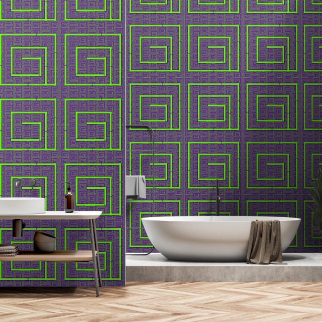 Purple Green Geo  Wallpaper (Bathroom)