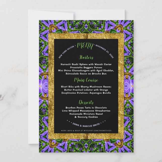 Purple Green Geometry Energy Special Event Menu Ta Invitation (Front)