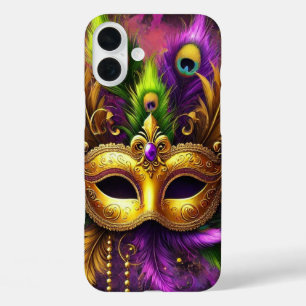 PURPLE GREEN GOLD ELABORATE MARDI GRAS MASK iPhone 16 PLUS CASE