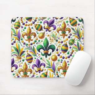 PURPLE GREEN GOLD GLITTER LOOK MARDI FLEUR DE LIS MOUSE PAD