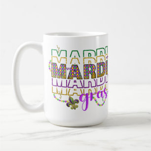 PURPLE GREEN GOLD GLITTER LOOK MARDI GRAS COFFEE MUG
