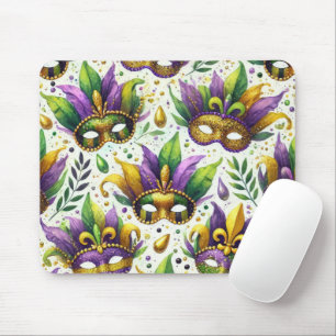 PURPLE GREEN GOLD GLITTER LOOK MARDI GRAS MASKS MOUSE PAD