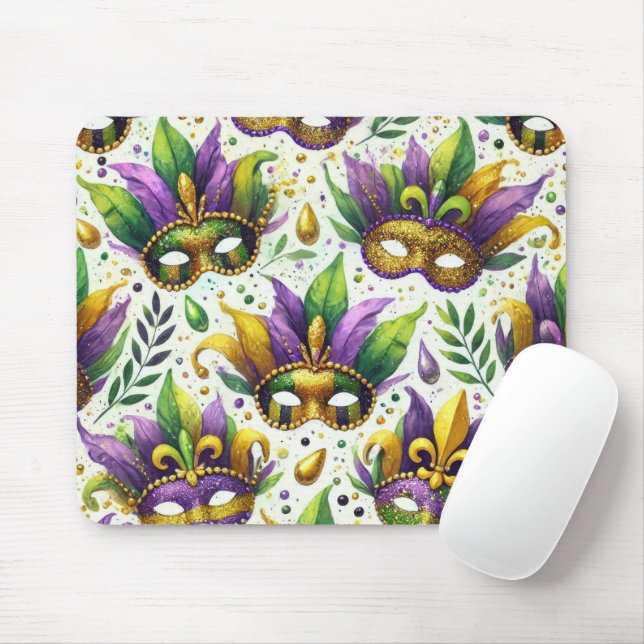 PURPLE GREEN GOLD GLITTER LOOK MARDI GRAS MASKS MOUSE PAD (With Mouse)