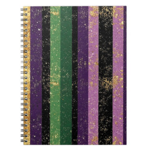 PURPLE GREEN GOLD GLITTER LOOK MARDI GRAS STRIPES NOTEBOOK