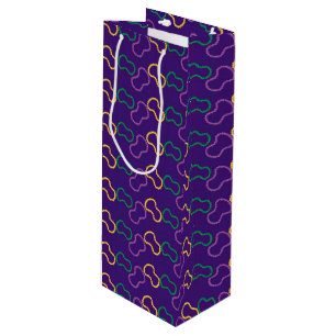 PURPLE GREEN GOLD MARDI GRAS BEADS WINE GIFT BAG