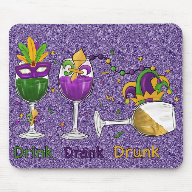 PURPLE GREEN GOLD MARDI GRAS BEVERAGES MOUSE PAD (Front)