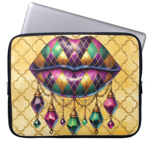 PURPLE GREEN GOLD MARDI GRAS DIAMOND LIPS LAPTOP SLEEVE