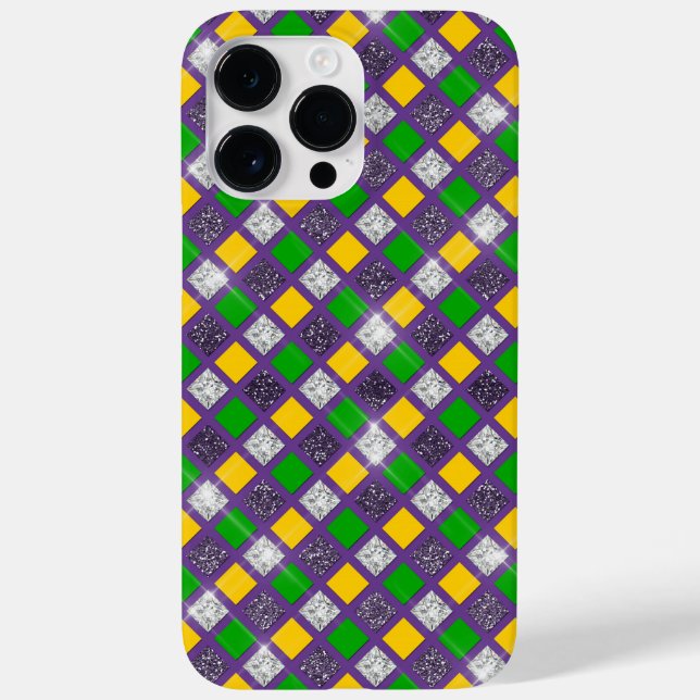 PURPLE GREEN GOLD MARDI GRAS DIAMOND PATTERNS Case-Mate iPhone CASE (Back)