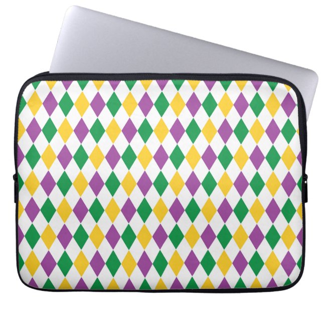 PURPLE GREEN GOLD MARDI GRAS DIAMOND PATTERNS LAPTOP SLEEVE (Front)