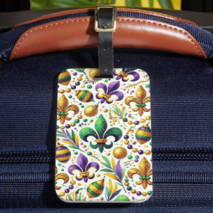 PURPLE GREEN GOLD MARDI GRAS FLEUR DE LIS LUGGAGE TAG