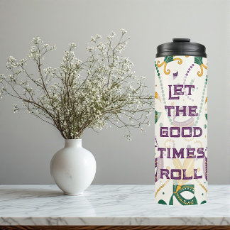 Purple Green Gold Mardi Gras Mask Beads Artistic Thermal Tumbler