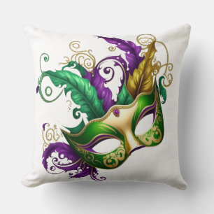 PURPLE GREEN GOLD MARDI GRAS MASK CUSHION