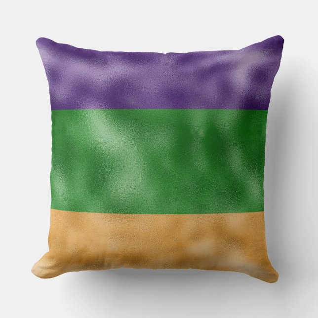 PURPLE GREEN GOLD MARDI GRAS STRIPES CUSHION (Front)