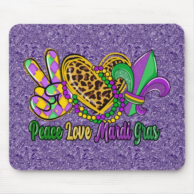 PURPLE GREEN GOLD PEACE LOVE MARDI GRAS MOUSE PAD (Front)