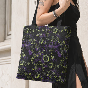 Purple & Green Gothic Botanical Floral Tote Bag