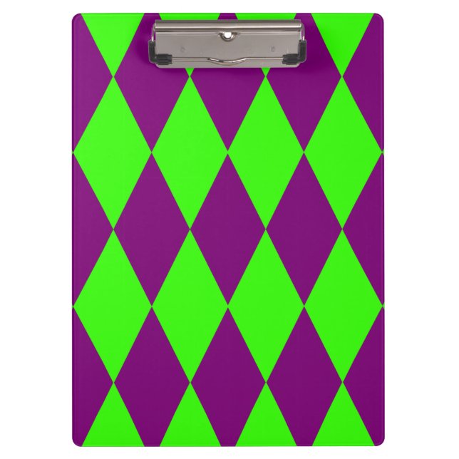 Purple Green Harlequin Checkered Design  Clipboard (Front)