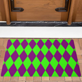 Purple Green Harlequin Checkered Design Doormat