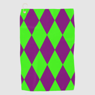 Purple Green Harlequin Checkered Design  Golf Towel