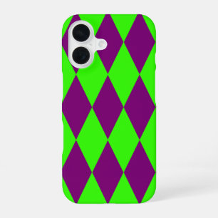 Purple Green Harlequin Checkered Design iPhone 16 Case